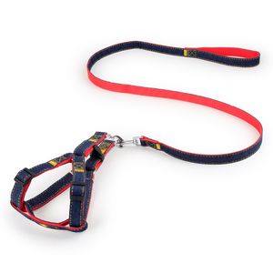 Correas de mezclilla para perros con collar para caminar Cuerda para perros grandes y pequeños de alta calidad Arnés de color simple Botón de metal 2.5 * 120 cm XL