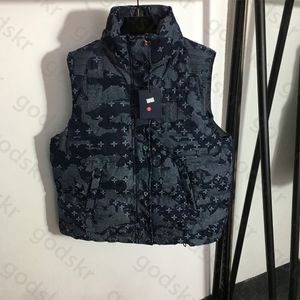 Denim doudoune gilet femmes hommes Vintage imprimé fermeture éclair sans manches manteau épaissi col montant gilets