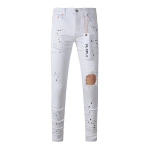 Jean en jean en denim Knee Skinny Straitement Hot New Fashion Jeans Purple Brand Jeans Jeans High Street White Paint Menti Mens Mens Purple Jeans Undefined 28-40 Taille