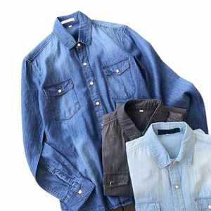 Chemise en jean hommes Cowboy chemises Slim Fit hommes printemps automne chemise décontractée pour homme Cott Lg manches Jeans chemise camisa masculina 96OI #