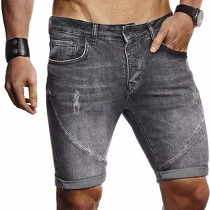 Pantalones cortos de mezclilla para hombre pantalones vaqueros cortos elásticos Rasgados Poliéster amigable para la piel Verano Pantalones cortos para hombre para uso diario Negro M-XL 2021 s9jS #