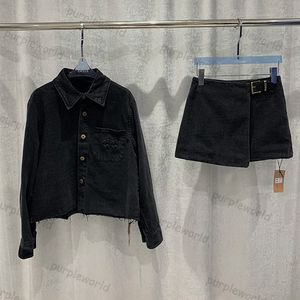 Jupe en jean femmes deux pièces à manches longues veste en cuir boucle taille basse Denim demi-jupe décontracté mode jupe costume