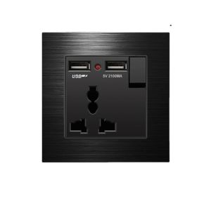 Depoguye UK USB C Wall Socket, USB Plug UK 13A Wall Power Outlet, Panel de aluminio negro Interruptor universal con Socket AC110V-250V