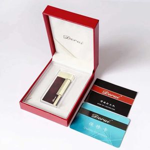 DERUI briquet en métal de luxe rouge poulie latérale allumage flamme nue gonflable haut de gamme cadeau pour hommes avec boîte