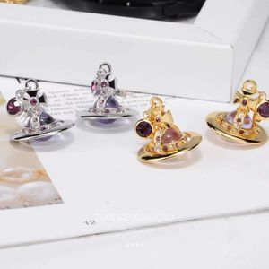 Desginer Viviene Westwoods impératrice douairière Viviance 3d Saturn violet boule boucles d'oreilles Saturn Ufo 10mm boule de verre boucles d'oreilles