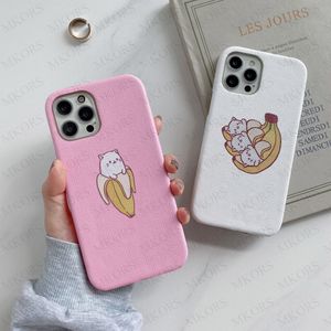 Diseño Banana Cat Fundas para teléfonos para iPhone 12 Mini 12pro 11 11pro X Xs Max Xr 8 7 6 6s Plus Funda con letras de piel a la moda