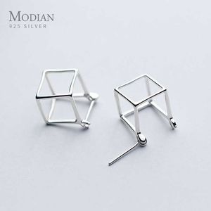 Design géométrique 3D Square Cube Stud Boucles d'oreilles pour femmes 925 Sterling Argent Élégant Minimalisme Bijoux Cadeau 210707