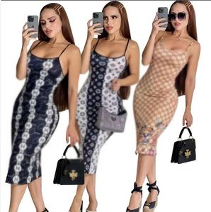 Design nouveau été femmes desinger sexy Sling gilet robe imprimée lettres contraste filles à la mode sans manches Stretch sangle fendue robe jupes