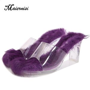Design Sweet European American Niche Slippers et Polydold Fur High Heels Slippers Crystal Heel Rabbit Cheveux Femmes 2 30