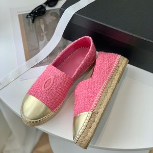 Designe Chaussures habillées pour femme Talons plats Mocassins Sandales à enfiler Chaussures de ballet pour femme Espadrilles en tweed Filles Chaussures ouvertes Escarpins Chaussures décontractées d'extérieur Peach Pink Golden Slide