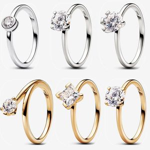 Designer 2023 Nouvelles bagues de mariage pour femmes Cadeau de Saint-Valentin DIY Fit Pandoras Era Lunette Bague en diamant cultivé en laboratoire plaqué or 14 carats Mode Bijoux de fête de haute qualité