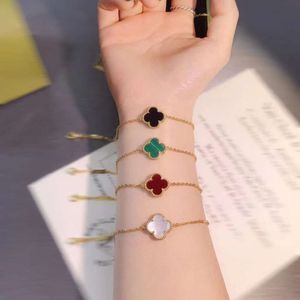 Diseñador 4/Trébol de cuatro hojas V Oro Cuatro hierbas Trébol de cuatro hojas Pulsera de una sola flor Mediana Niñas Lujo Grupo pequeño Oro rosa de 18 quilates Año nuevo Ágata roja Fritillaria