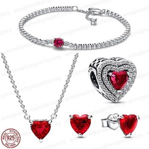 Designer 925 Sterling Silver Charms Bracelets Bijoux Ensemble de cinq pièces de Blink Red Heart Series Bracelet Collier Bague Fit Pandoras Beau cadeau de la Saint-Valentin