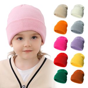 Bonnets de créateur en acrylique pour bébé, tricotés unis, chapeaux amples d'hiver pour enfants de 0 à 6 ans, chauffe-oreilles, 18 couleurs unies, orange, blanc, jaune, noir, gris, rose, beige