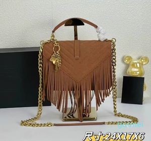 Bolso de diseñador antiguo elegante borla de cuero esmerilado bolso de hombro para mujer bolso bandolera con caja