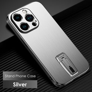 Designer Sac De Luxe En Aluminium Stand Téléphone Cas Pour iPhone 14 13 Pro Max Plus Métal Lentille Protection TPU Cadre Dessin Support Antichoc Couverture