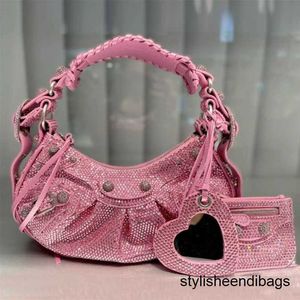 Designer Sacs Moto Sac À Main Strass Sac À Bandoulière 5a Sacs À Bandoulière En Cuir Véritable En Forme De Coeur Miroir Pendentif Fermeture À Glissière Femmes Demi Lune Bourse