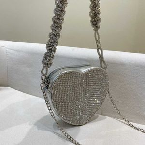 sacs de créateurs Femmes Coréen Net Rouge Petit Diamant Chaud Eau Diamant Chaîne Amour Petit Sac Carré Simple Épaule Sac À Bandoulière 230318