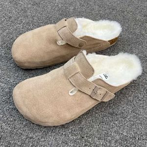 Designer Birkinstock Slippers Outlet Boucle allemande Boston Baotou Baotou Pantoufles Cork Men's Burken Chaussures Automne et Cuir d'hiver en cuir WoollZv1