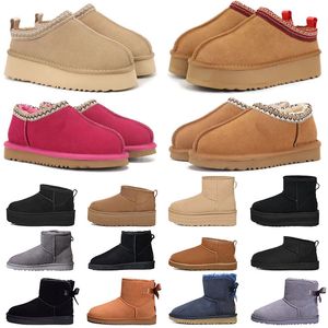 Botas de diseñador Australia zapatillas Ugh Tasman Tazz Uggsboots Mujeres Plataforma Botidas de invierno Girl Snow Boot Moon Bow Mini Fur Castaño negro Pink Bowtie Zapatos