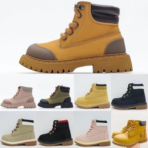 Diseñador Matin Botas Niños Niñas Zapatos Niños Bota Plataforma Juventud Botín impermeable Niño Niños Alto Cuero Tobillo Bottes Deporte al aire libre Zapato Trigo Negro Rosa Azul marino