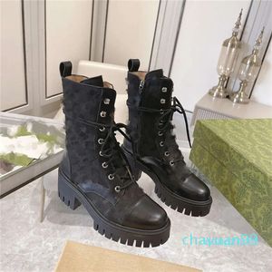 Boots de diseño Boot Lace-Up Canvas Leather Women Platform de cuero Botos de tobillo Zapatos Classic Winter Fall Combat Boot
