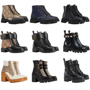 Botas de diseñador Hombres Mujeres Botas de cuero real de alta calidad Media bota Zapatos de estilo clásico Botas de nieve de otoño de invierno Bota de tobillo de lona de nailon Botas con cordones