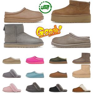 Botas de diseñador Botas de nieve Plataforma Mujeres Hombres Piel Piel de oveja Tasman Tazz Uggg Castaño Arena Mostaza Semilla Beige Driftwood Australiano Invierno Mujer popular Zapato de tobillo