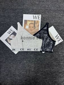 La marca de diseñador Croptop Tops Sequinas para mujeres con una camiseta de tanque corta de hombro Brasole Camisole de color puro Copas sin mangas Knits Chaleco en blanco y negro S-L