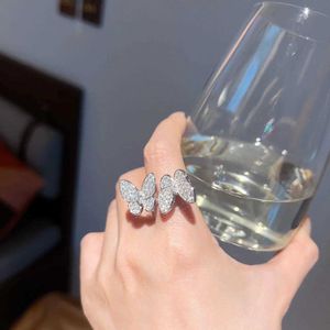 Édition de précision de marque de créateurs Van Golden Horse Eye Butterfly Ring Double Diamond complet