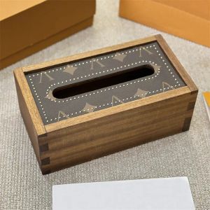 Cajas de pañuelo de marca de diseñador soporte para servilletas de madera caja de pañuelo de cuero de flores antiguas de moda muebles para el hogar caja de cajones