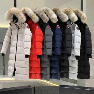 Designer Canadiens doudoune Gooses femmes parkers manteau hiver coton mi-longueur sur le genou veste à capuche épais manteaux chauds femme véritable col de fourrure style long C1107