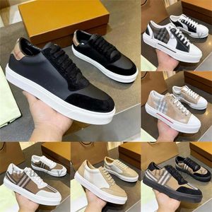 Diseñador de zapatos casuales Vintage Check Cotton Sneakers Classic Striped Sneaker Hombres Mujeres Suede Leather Trainers Print Low-top Canvas Shoes