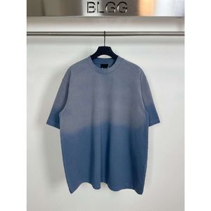 vêtements de marque triple s balanciaga Tshirt extremeHigh Version Paris Début Printemps Nouveau Retour Lettre Imprimer Manches Courtes Lavé Vieux Gris Bleu Dégradé T-shirt amis