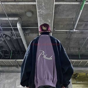 Ropa de diseñador Sudaderas para hombre Sudaderas con capucha Rhude Corte Bloqueo de color Letras bordadas Cuello redondo Trendy High Street Suéter suelto Trendy Fashion Streetwear Pu