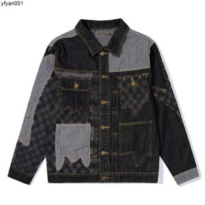 Diseñador Abrigos Chaqueta Denim Color Bordado Manga Larga Mujer Negro