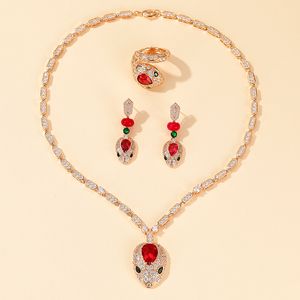 Designer Collection Style Dîner Collier Boucles D'oreilles Bague Réglages Diamant Plaqué Or Rouge Bleu Pierres Précieuses Serpent Serpent Serpent Parures De Bijoux