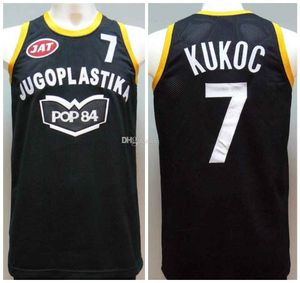 Diseñador de camisetas de baloncesto personalizadas Toni Kukoc # 7 JUGOPLASTIKA POP 84 YUGOSLAVIA Jersey retro negro para hombre cosido cualquier nombre de número