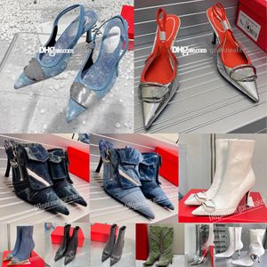 Diseñador Diese Sandalias Botas Mujer Tacones altos Satén Mules Criss Cross Toe Oval 1DR Placa Verano Causal Zapatos Moda Lujo Hebilla Negro