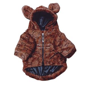 Vêtements pour chiens de marque Vêtements pour chiens avec motif de lettre classique Manteau d'hiver en polaire corail doux avec chapeau Veste pour chiot Sweat à capuche pour petit et moyen chien Marron XXL A848