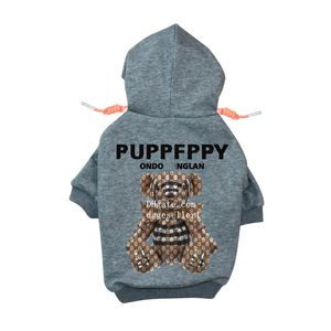 Vêtements pour chiens de marque Vêtements d'hiver chauds pour chiens Sweat à capuche en polaire douce avec motif de petit ours Veste pour chiot Yorkies Tenues de bouledogue français Manteaux pour temps froid Gris A866