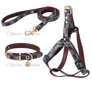 Collier de chien de créateur et laisse ensemble plaid classique sans traction harnais de chien en cuir laisse pour petits chiens chat chihuahua caniche 7 couleur en gros m b36