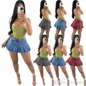 Designer Robes Denim Mini Jupe Plissée D'été Femmes Taille Haute A-Line Jupes Mode Mignon Minijupe Y2k Bas Streetwear Vêtements En Gros 3 Couleurs XS-XXL