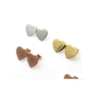 Pendiente de diseñador Stud para mujer Pendientes grandes de corazón de melocotón Studs Joyería de diseño T Letra Oro / Siery / Oro rosa FL Marca como regalo de Navidad de boda Gota D Dhugd