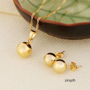 Pendientes de diseño Bola Colgante Collar Bola Conjunto de joyas Fino 24K Real Amarillo Oro sólido GF Mujeres Joyería de fiesta Los mejores regalos joias ouro mujer