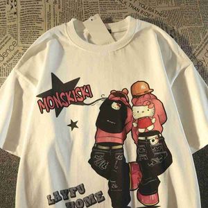 Diseñador de ropa de moda Camisetas de hip hop Camisetas de rock 100 Algodón American Street Hip Hop Camiseta de manga corta de dibujos animados para hombres y mujeres Parejas Verano Suelto Cariño C
