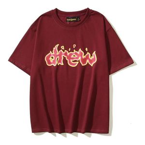Vêtements de mode de créateurs T-shirts de luxe Tshirts House Drawdrew Flame Lettre Draw ShortSleeved Summer Tshirt High Street Couple T-shirt Men Femmes 9221