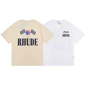 Diseñador de ropa de moda Camisetas Hip hop Camisetas Rhude Bandera Imprimir Hombres Mujeres Verano Suelto Algodón puro Camiseta Tendencia Marca Pareja Vestido Streetwear Tops Ropa deportiva