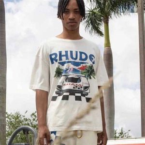 Ontwerper Mode Kleding Tees Hiphop T-shirts Trendmerk Rhude Formula F1 Racing Car Miami Station Limited Print Unisex Zomer t Streetwear Tops Sportkleding