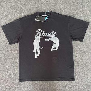 Diseñador de ropa de moda Camisetas Camisetas de hip hop Rhude American Night Cat Print High Street Camiseta holgada Camiseta de verano para hombres y mujeres Ropa informal suelta